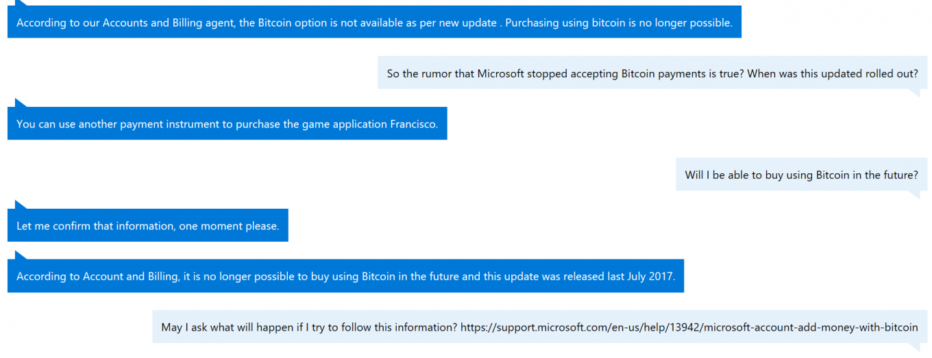 Microsoft больше не принимает биткоин в качестве оплаты в Microsoft Store